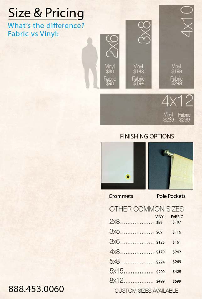 Size and Pricing Banner Information